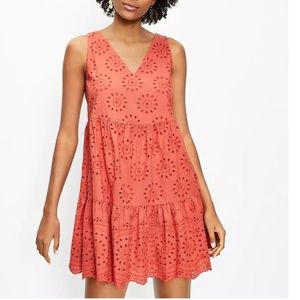Loft Eyelet Burnt Orange Dress Flounce Swing Dress